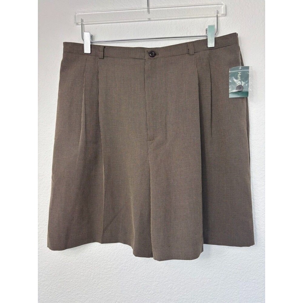 Vtg Deadstock Hunt Club Women Shorts 18 Brown Pleated Academia Houndstooth 90's